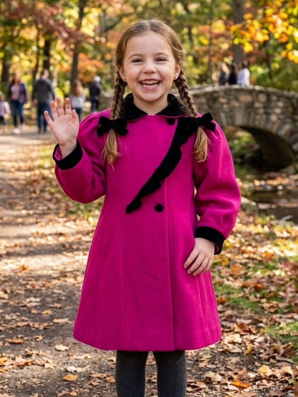 Vintage Rothschild Girls Magenta Pink Black Holiday Dress Wool Coat Size 6